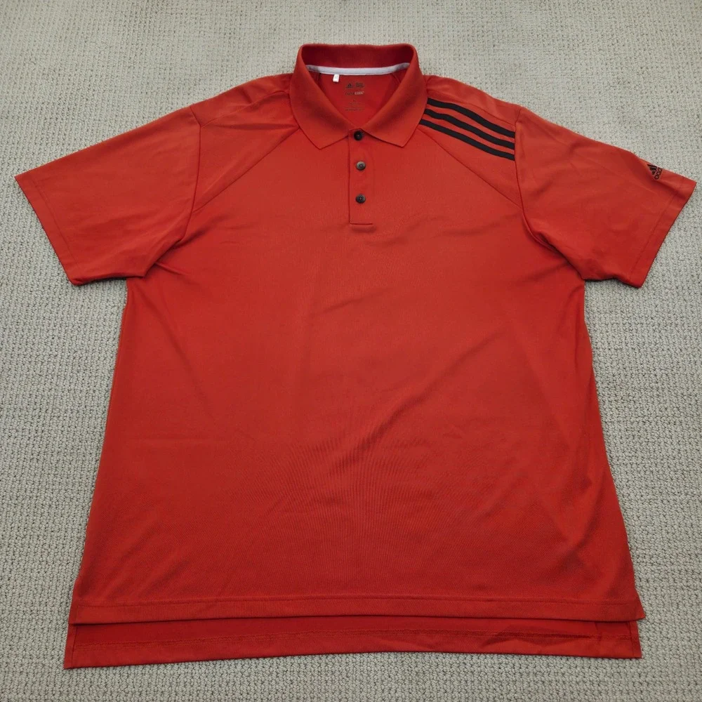 Adidas ClimaCool Golf Polo‎ Shirt Athletic Training Three Stripe Orange Mens XL
